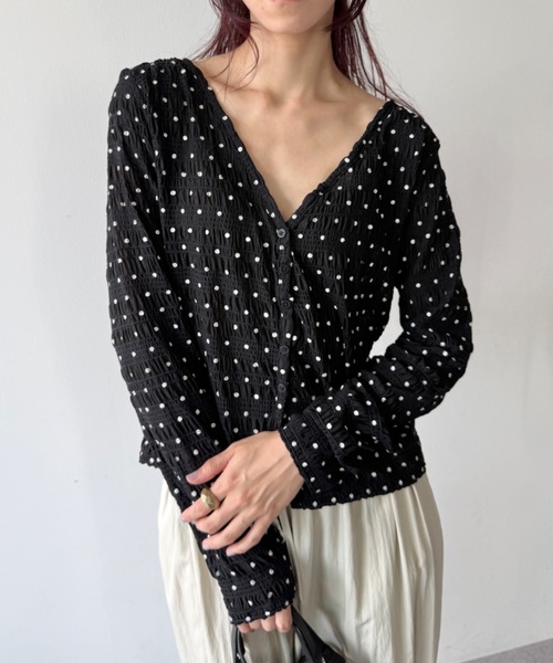 flaeu(フラユ)の「Dot Shirring Cardigan(Tシャツ/カットソー・レディース・アイボリー/ブラック・FREE)」の22枚目の写真