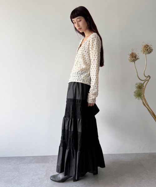 flaeu(フラユ)の「Dot Shirring Cardigan(Tシャツ/カットソー・レディース・アイボリー/ブラック・FREE)」の5枚目の写真