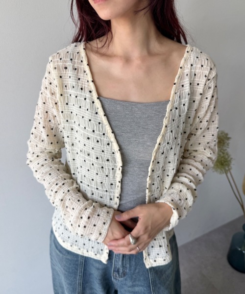 flaeu(フラユ)の「Dot Shirring Cardigan(Tシャツ/カットソー・レディース・アイボリー/ブラック・FREE)」の16枚目の写真