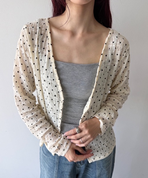 flaeu(フラユ)の「Dot Shirring Cardigan(Tシャツ/カットソー・レディース・アイボリー/ブラック・FREE)」の14枚目の写真
