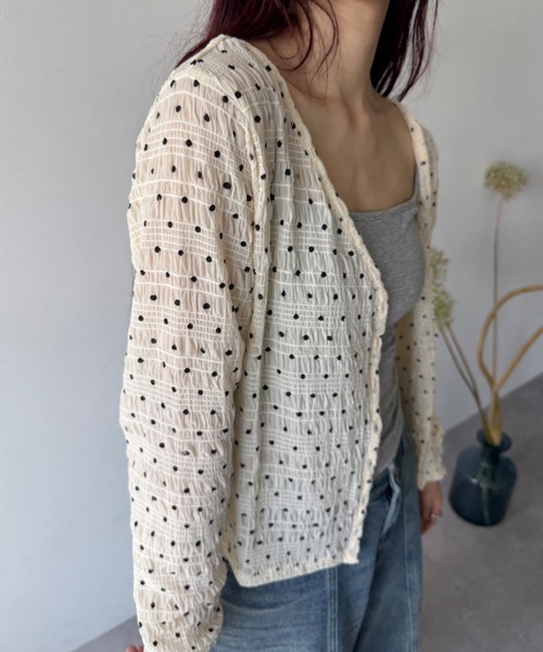 flaeu(フラユ)の「Dot Shirring Cardigan(Tシャツ/カットソー・レディース・アイボリー/ブラック・FREE)」の15枚目の写真