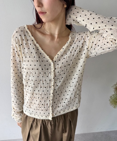 flaeu(フラユ)の「Dot Shirring Cardigan(Tシャツ/カットソー・レディース・アイボリー/ブラック・FREE)」の11枚目の写真
