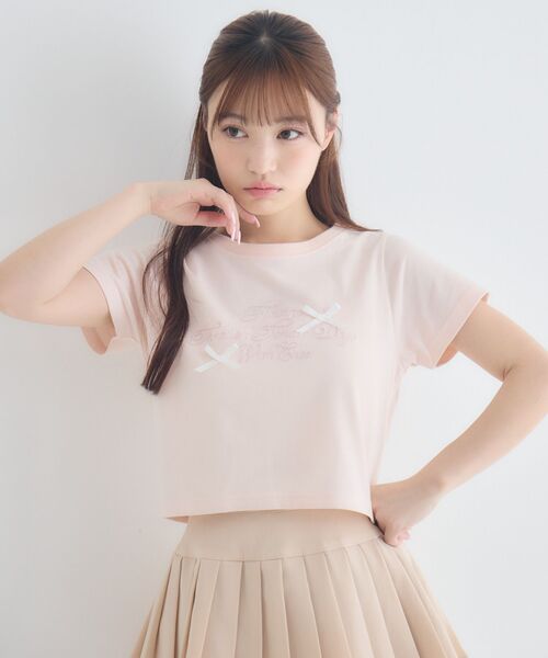 ems excite(エムズエキサイト)の「リボン付ロゴTシャツ(Tシャツ/カットソー・レディース・ピンク/オフホワイト/チャコールグレー・FREE)」の8枚目の写真