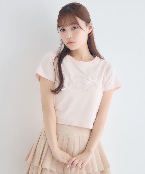 ems excite(エムズエキサイト)の「リボン付ロゴTシャツ(Tシャツ/カットソー・レディース・ピンク/オフホワイト/チャコールグレー・FREE)」の9枚目の写真