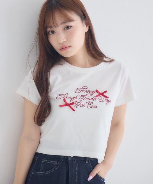 ems excite(エムズエキサイト)の「リボン付ロゴTシャツ(Tシャツ/カットソー・レディース・ピンク/オフホワイト/チャコールグレー・FREE)」の14枚目の写真