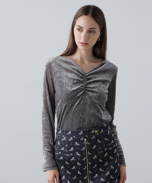 PINKY&DIANNE(ピンキーアンドダイアン)の「◆グロッシーメッシュベロアトップス(Tシャツ/カットソー・レディース・グレー/ブラック・38)」の12枚目の写真