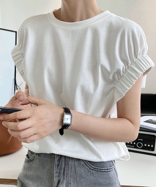 2ly2（トゥーリートゥー）の「袖フリル フレンチスリーブ カットソー（Tシャツ/カットソー・レディース・ホワイト/イエロー・FREE）」の2枚目の写真