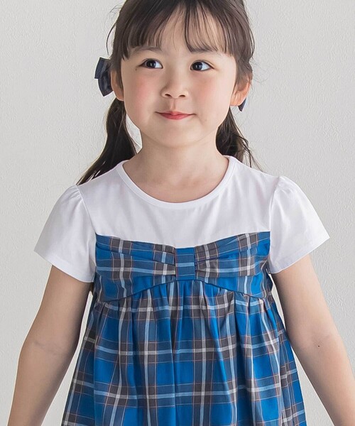 BeBe(ベベ)の「【お揃い】【神戸タータン×BeBe】チェックビスチェドッキング半袖Tシャツ(90~150cm)(Tシャツ/カットソー・キッズ・ブルー系その他・150cm/110cm/140cm/120cm/130cm)」の3枚目の写真