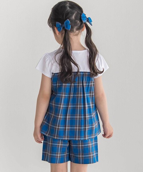 BeBe(ベベ)の「【お揃い】【神戸タータン×BeBe】チェックビスチェドッキング半袖Tシャツ(90~150cm)(Tシャツ/カットソー・キッズ・ブルー系その他・150cm/110cm/140cm/120cm/130cm)」の4枚目の写真