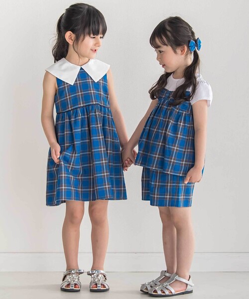 BeBe(ベベ)の「【お揃い】【神戸タータン×BeBe】チェックビスチェドッキング半袖Tシャツ(90~150cm)(Tシャツ/カットソー・キッズ・ブルー系その他・150cm/110cm/140cm/120cm/130cm)」の6枚目の写真
