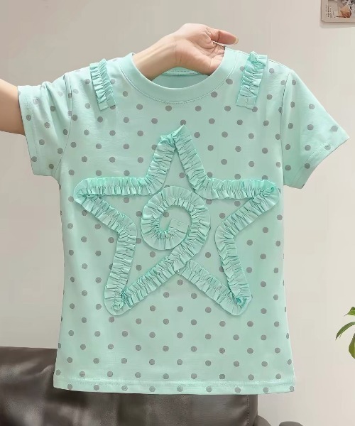 GEMEDA（ジェメダ）の「ドットシアー フリルスターモチーフ 半袖トップス（Tシャツ/カットソー・レディース・ライトグリーン・M）」の8枚目の写真
