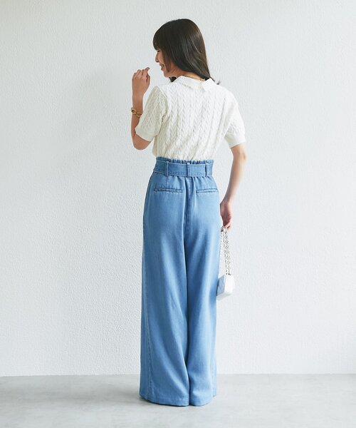 La boutique BonBon(ラブティックボンボン)の「【きれいめにもカジュアルにも】ブークレスパンコールケーブル半袖ニット(ニット/セーター・レディース・ネイビー/オフホワイト・FREE)」の7枚目の写真