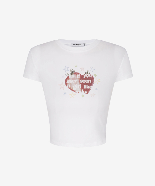 LIE MEQUE(リメーク)の「スタロベリー クロップTシャツ ホワイト(Tシャツ/カットソー・レディース・ホワイト・FREE)」の2枚目の写真