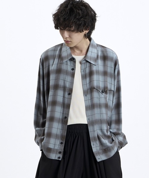 NO ID.(ノーアイディ)の「【NO ID.】Ombre Check Western BIG Shirt / オンブレー チェック ウエスタン ビッグ シャツ(シャツ/ブラウス・メンズ・イエロー/ブルーグレー/ブラック・ONE SIZE)」の8枚目の写真