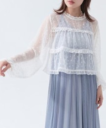 【2色展開】フロッキーハートチュールフリルトップス
