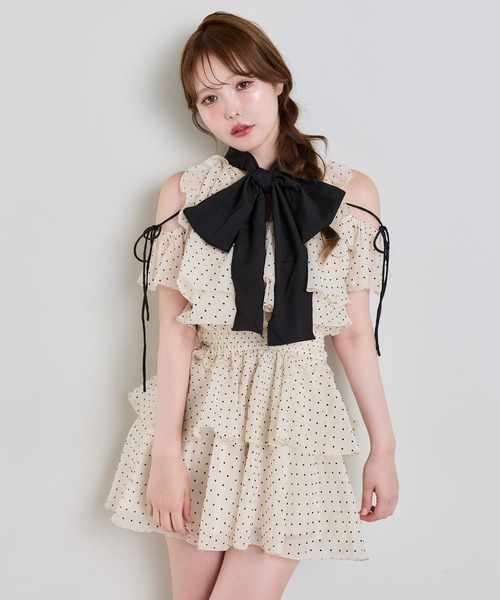 one after another NICE CLAUP(ワンアフターアナザーナイスクラップ)の「前後2wayリボンアメスリブラウス(ワンピース・レディース・ピンク/ベージュ系その他/ブラック・FREE)」の10枚目の写真