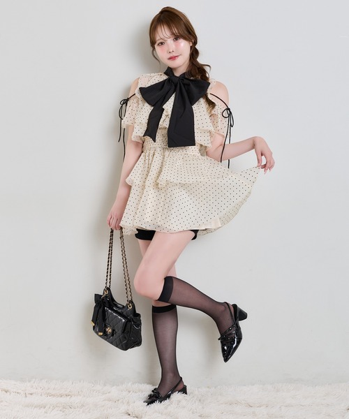one after another NICE CLAUP(ワンアフターアナザーナイスクラップ)の「前後2wayリボンアメスリブラウス(ワンピース・レディース・ピンク/ベージュ系その他/ブラック・FREE)」の8枚目の写真