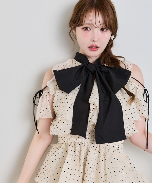 one after another NICE CLAUP(ワンアフターアナザーナイスクラップ)の「前後2wayリボンアメスリブラウス(ワンピース・レディース・ピンク/ベージュ系その他/ブラック・FREE)」の12枚目の写真
