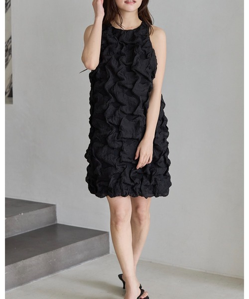 BIRTHDAY BASH（バースデイバッシュ）の「FLOWER GATHER MINI DRESS(フラワーギャザーミニドレス)（ワンピース・レディース・ホワイト/ブラック・S/M）」の5枚目の写真