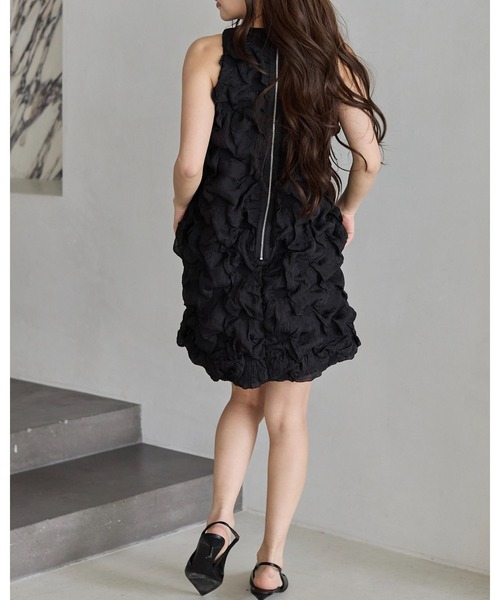 BIRTHDAY BASH（バースデイバッシュ）の「FLOWER GATHER MINI DRESS(フラワーギャザーミニドレス)（ワンピース・レディース・ホワイト/ブラック・S/M）」の8枚目の写真