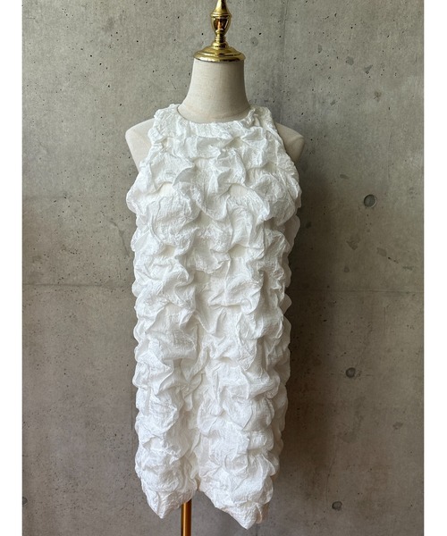 BIRTHDAY BASH（バースデイバッシュ）の「FLOWER GATHER MINI DRESS(フラワーギャザーミニドレス)（ワンピース・レディース・ホワイト/ブラック・S/M）」の16枚目の写真