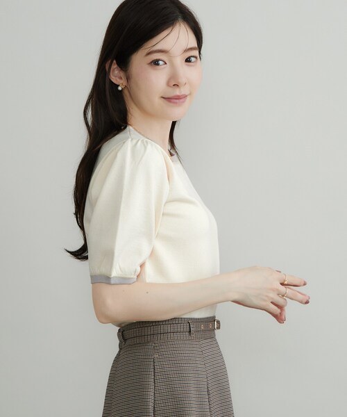 couture brooch(クチュールブローチ)の「【きちんと見えて華やか・アンサンブル可】ラメ配色ニット(ニット/セーター・レディース・ホワイト系7/ダークブラウン系4/ブラック系4・38/36/42/40)」の9枚目の写真