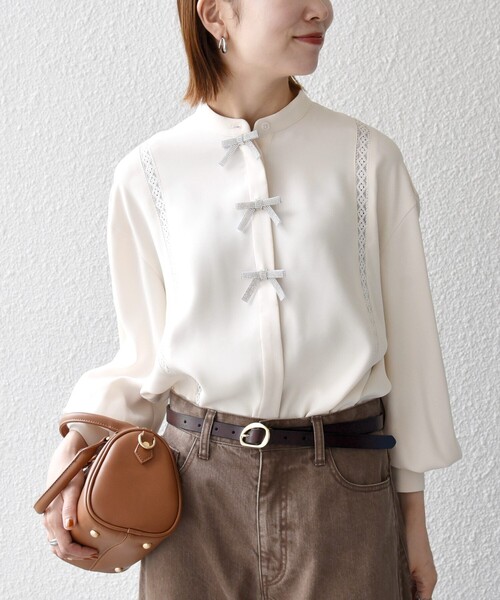 SHIPS any（シップス エニィ）の「〈手洗い可能〉リボン モチーフ スタンドカラー シャツ ブラウス［NAVY BLUE］（シャツ/ブラウス・レディース・カーキ/ネイビー/ナチュラル・ONE SIZE）」の22枚目の写真