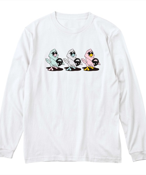 Moftique(モフティック)の「Moftique(モフティック) 長袖Tシャツ ポップバードイラスト アニマル プリント 5.6オンス ロンT トップス カットソー メンズ レディース ユニセックス(Tシャツ/カットソー・メンズ・ブラック系1/ブラック系2/ホワイト系1/ホワイト系2・XS/S/M/L/XL)」の1枚目の写真