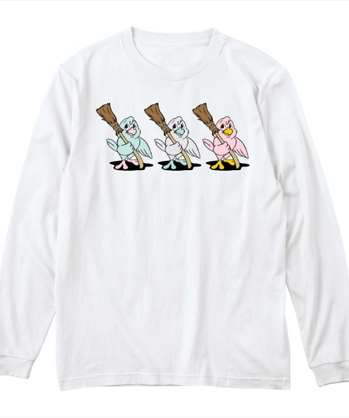 Moftique(モフティック)の「Moftique(モフティック) 長袖Tシャツ ポップバードイラスト アニマル プリント 5.6オンス ロンT トップス カットソー メンズ レディース ユニセックス(Tシャツ/カットソー・メンズ・ブラック系1/ブラック系2/ホワイト系1/ホワイト系2・XS/S/M/L/XL)」の2枚目の写真