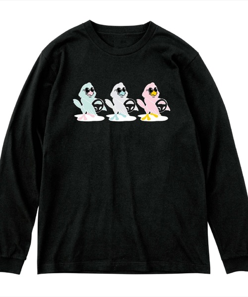 Moftique(モフティック)の「Moftique(モフティック) 長袖Tシャツ ポップバードイラスト アニマル プリント 5.6オンス ロンT トップス カットソー メンズ レディース ユニセックス(Tシャツ/カットソー・メンズ・ブラック系1/ブラック系2/ホワイト系1/ホワイト系2・XS/S/M/L/XL)」の3枚目の写真