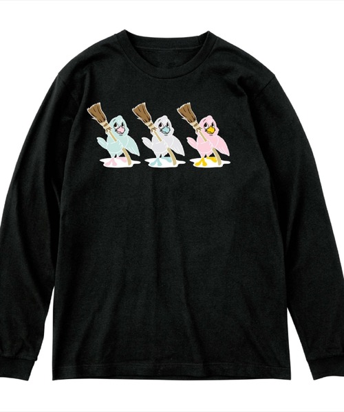 Moftique(モフティック)の「Moftique(モフティック) 長袖Tシャツ ポップバードイラスト アニマル プリント 5.6オンス ロンT トップス カットソー メンズ レディース ユニセックス(Tシャツ/カットソー・メンズ・ブラック系1/ブラック系2/ホワイト系1/ホワイト系2・XS/S/M/L/XL)」の4枚目の写真