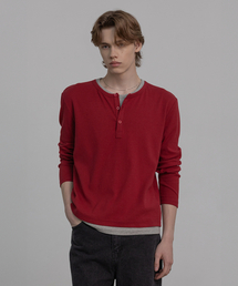 YEEZY レイヤード ヘンリーネック 長袖 Tシャツ [ディープレッド]