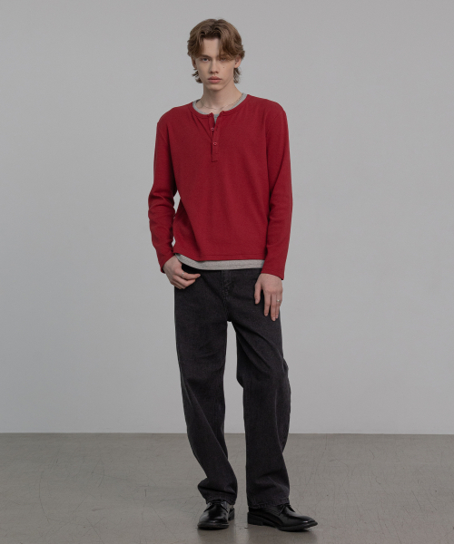 DECOROSO（デコローゾ）の「YEEZY レイヤード ヘンリーネック 長袖 Tシャツ [ディープレッド]（Tシャツ/カットソー・メンズ・その他・LARGE/X-LARGE）」の2枚目の写真