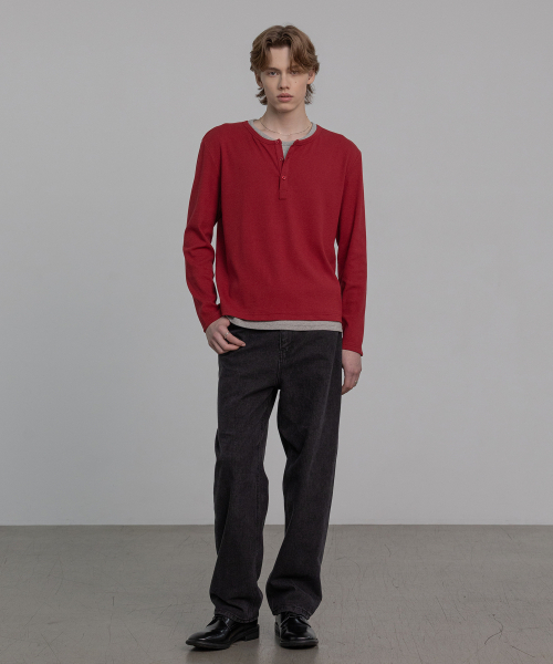 DECOROSO（デコローゾ）の「YEEZY レイヤード ヘンリーネック 長袖 Tシャツ [ディープレッド]（Tシャツ/カットソー・メンズ・その他・LARGE/X-LARGE）」の4枚目の写真