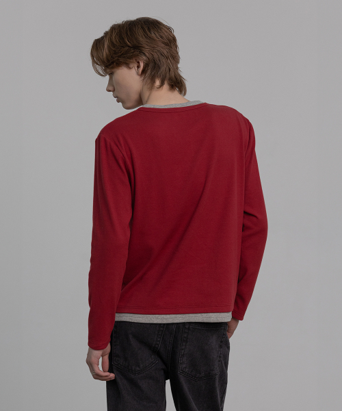 DECOROSO（デコローゾ）の「YEEZY レイヤード ヘンリーネック 長袖 Tシャツ [ディープレッド]（Tシャツ/カットソー・メンズ・その他・LARGE/X-LARGE）」の5枚目の写真