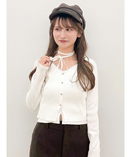 dazzlin(ダズリン)の「レイヤードライクカーデデザイントップス(ニット/セーター・レディース・アイボリー/グレー/ピンク/ブラック・FREE)」の1枚目の写真
