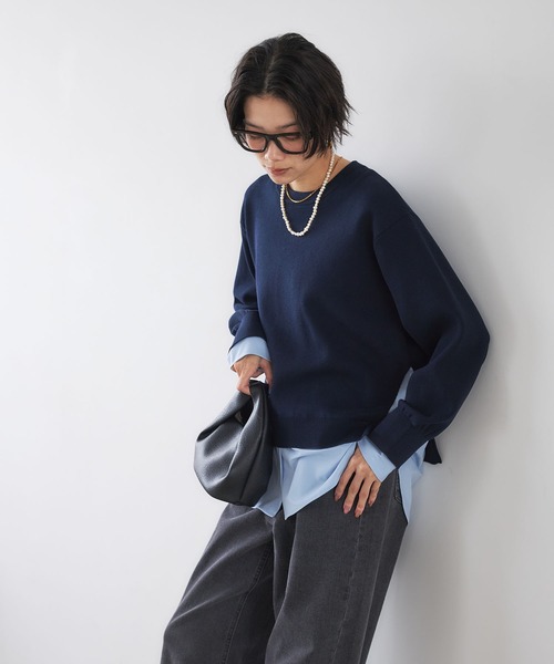 CROSS FUNCTION（クロスファンクション）の「《洗える》シャツレイヤードデザインニット【CROSS FUNCTION/クロスファンクション】（ニット/セーター・レディース・チャコールグレー/ネイビー・M/LL/L）」の15枚目の写真
