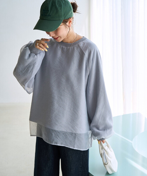 FREAK'S STORE(フリークスストア)の「限定展開 オーガンジー 重ね ラグラン スウェット(スウェット・レディース・ベージュ/ブラウン/ブラック/オフホワイト/サックスブルー/ピンク・フリ-)」の5枚目の写真