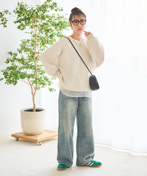 FREAK'S STORE(フリークスストア)の「限定展開 オーガンジー 重ね ラグラン スウェット(スウェット・レディース・ベージュ/ブラウン/ブラック/オフホワイト/サックスブルー/ピンク・フリ-)」の9枚目の写真