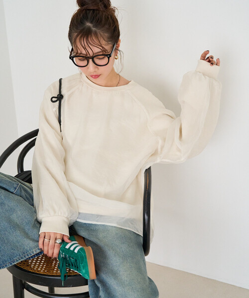 FREAK'S STORE(フリークスストア)の「限定展開 オーガンジー 重ね ラグラン スウェット(スウェット・レディース・ベージュ/ブラウン/ブラック/オフホワイト/サックスブルー/ピンク・フリ-)」の10枚目の写真