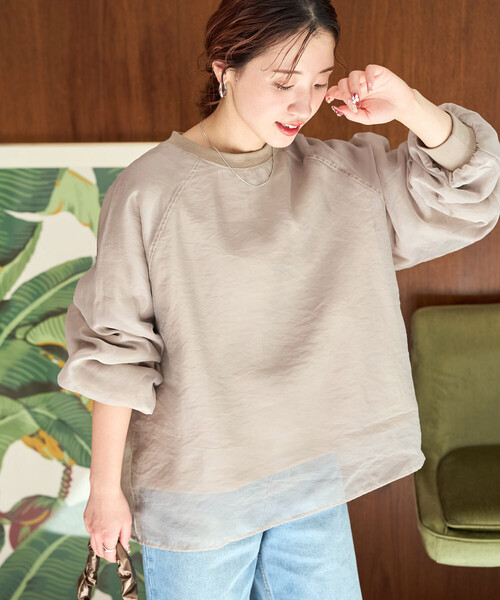 FREAK'S STORE(フリークスストア)の「限定展開 オーガンジー 重ね ラグラン スウェット(スウェット・レディース・ベージュ/ブラウン/ブラック/オフホワイト/サックスブルー/ピンク・フリ-)」の14枚目の写真