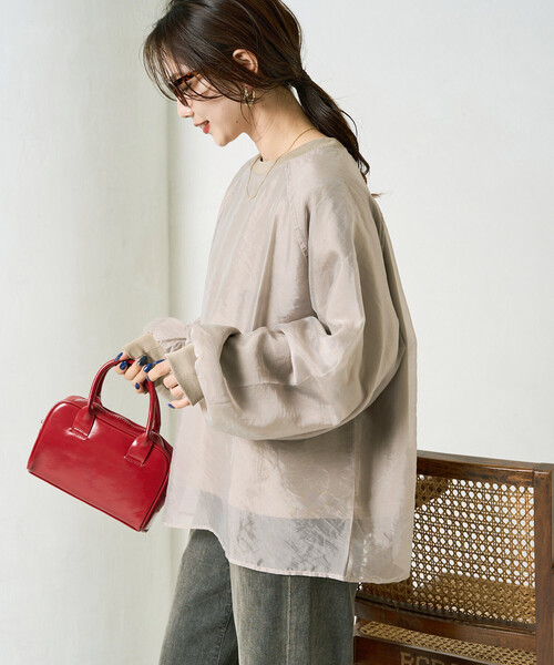 FREAK'S STORE(フリークスストア)の「限定展開 オーガンジー 重ね ラグラン スウェット(スウェット・レディース・ベージュ/ブラウン/ブラック/オフホワイト/サックスブルー/ピンク・フリ-)」の21枚目の写真