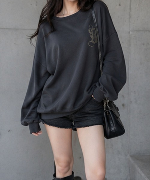 GLAMOROUS JANE（グラマラスジェーン）の「ラインストーンロゴオーバーサイズトレーナー（スウェット・レディース・グレー/杢グレー/ベージュ/ブラック・FREE）」の12枚目の写真