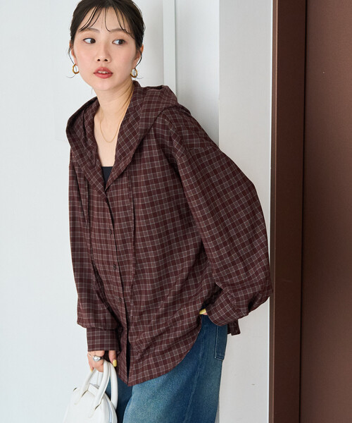 FREAK'S STORE(フリークスストア)の「限定展開 TR チェック フード ボタン オーバー シャツ プルオーバー(シャツ/ブラウス・レディース・ネイビー/サックスブルー/ブラウン・フリ-)」の5枚目の写真