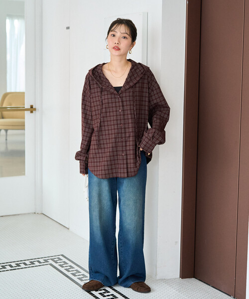 FREAK'S STORE(フリークスストア)の「限定展開 TR チェック フード ボタン オーバー シャツ プルオーバー(シャツ/ブラウス・レディース・ネイビー/サックスブルー/ブラウン・フリ-)」の10枚目の写真