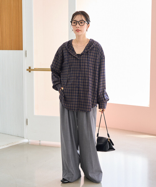 FREAK'S STORE(フリークスストア)の「限定展開 TR チェック フード ボタン オーバー シャツ プルオーバー(シャツ/ブラウス・レディース・ネイビー/サックスブルー/ブラウン・フリ-)」の19枚目の写真