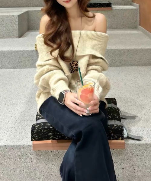 Vipoa（ヴィポア）の「loose off shoulder knit（ニット/セーター・レディース・アイボリー/グレー・FREE）」の9枚目の写真