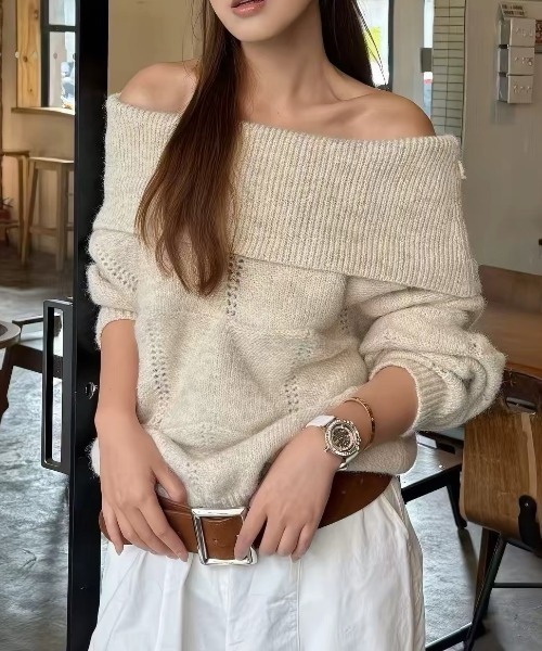 Vipoa（ヴィポア）の「loose off shoulder knit（ニット/セーター・レディース・アイボリー/グレー・FREE）」の12枚目の写真