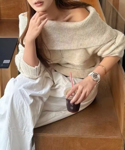 Vipoa（ヴィポア）の「loose off shoulder knit（ニット/セーター・レディース・アイボリー/グレー・FREE）」の13枚目の写真