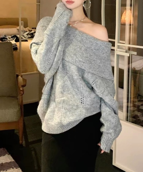 Vipoa（ヴィポア）の「loose off shoulder knit（ニット/セーター・レディース・アイボリー/グレー・FREE）」の16枚目の写真
